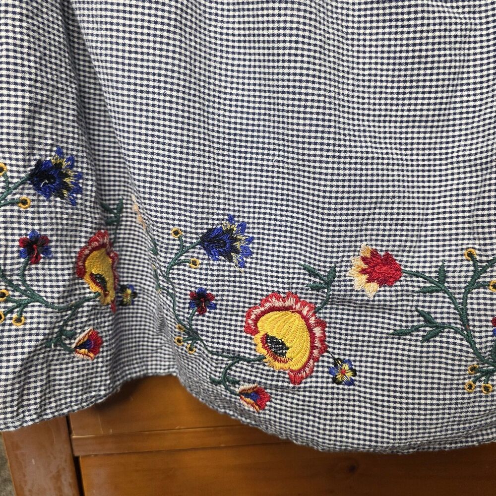Zara Woman Peasant Blouse Size Medium Oversized Gingham Floral Embroidered - Picture 3 of 9